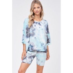 Phil Love Tie Dye Loungewear Shorts Set, Mint & Navy